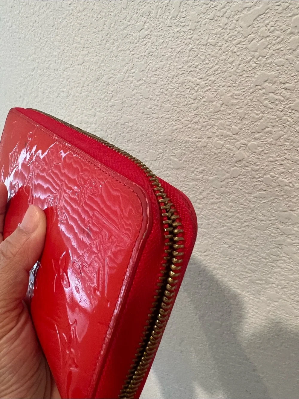 Louis Vuitton Red Vernis Embossed Zip Wallet with Gold Hardware